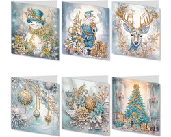 5D Diamond Painting Kerstkaarten - 6 stuks - DIY Kaarten - Kerst Diamond Stickers - DIY Diamond Painting voor volwassenen - Kunstset - Kerst- en verjaardagscadeaus voor familie, vrienden en meisjes (wit)