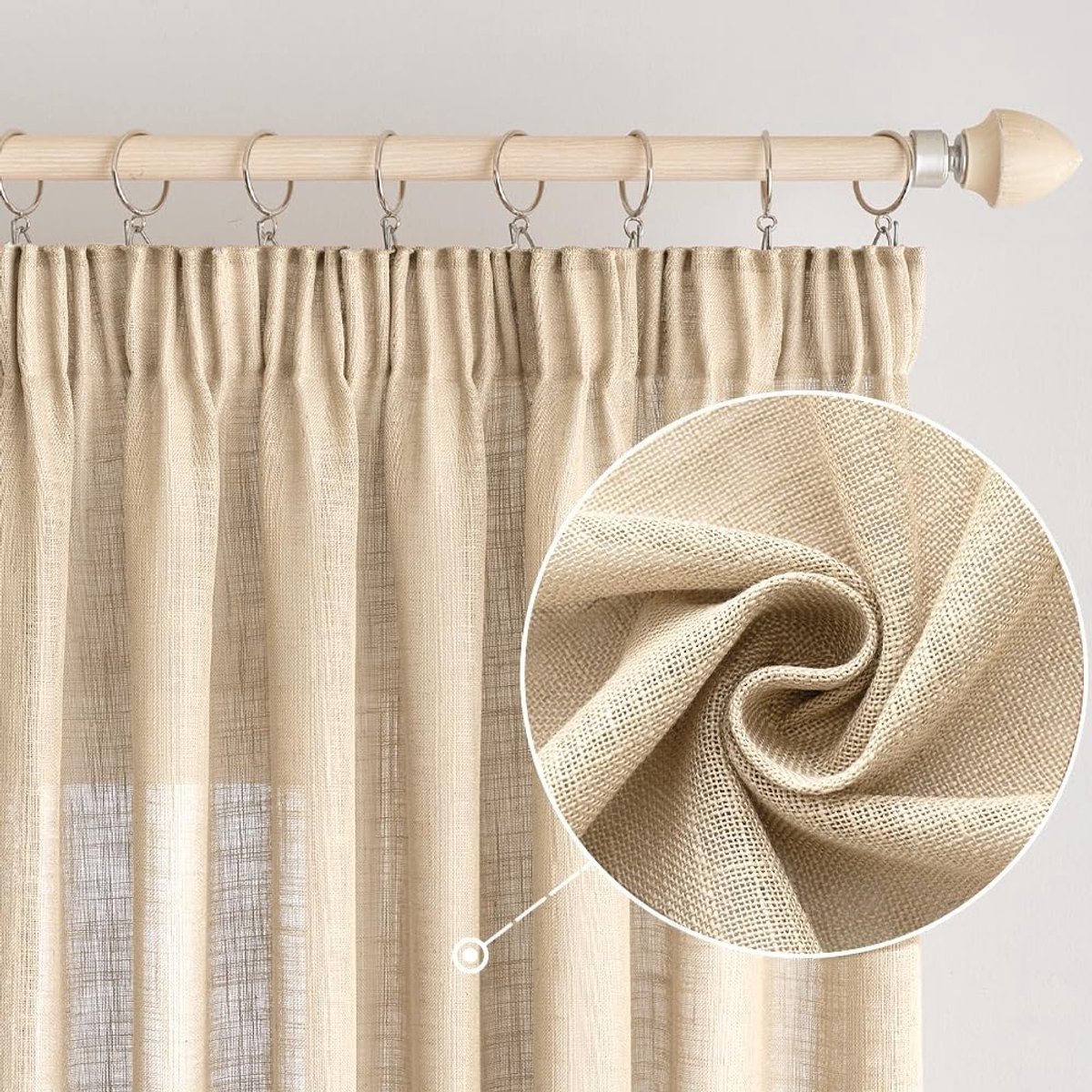 Gestreepte paneelgordijnen - Beige - 140 x 225 cm - Linnenlook Voile Gordijnen - Voor Woonkamer en Slaapkamer