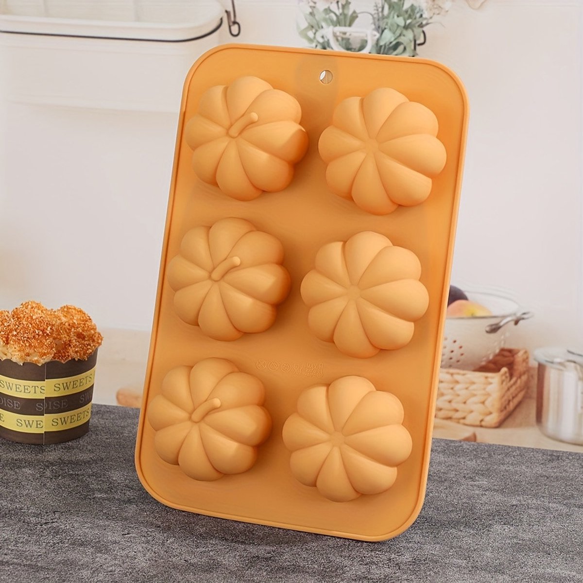 Siliconen Pompoen Bakvorm – 6 Vormen – Oranje – Ovenvorm voor Cake, Mousse & Chocolade – BPA-vrij – 27 x 17 cm