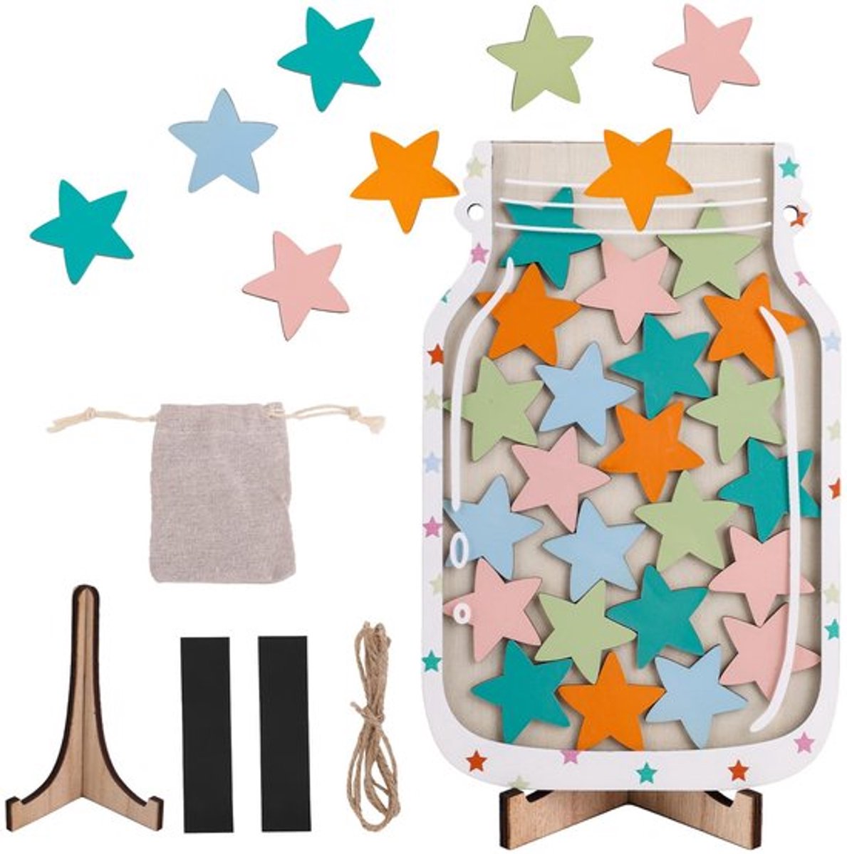 Beloningspot Magnetisch - Beloningssysteem Kind - 25 Kleurrijke Sterren - Houten/Acryl - Inclusief Stands en Tas - Positieve Gedragsstimulatie