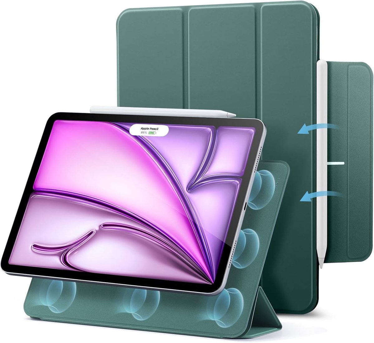 Beschermende Hoes voor iPad Air 13 Inch en iPad Pro 12.9 | Magnetische Trifold Hoes met Sluiting en Houder voor Pencil en USB-C, Automatische Activatie en Standby Functie