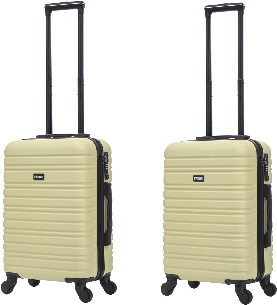 BlockTravel® Kofferset 2 Delig - Koffer met Wielen - Reiskoffer Handbagage - Handbagage Trolley - Valies Set - 39 Liter - Inbouw TSA Slot - Afneembare 360º Wielen - Lichtgewicht ABS - Licht geel