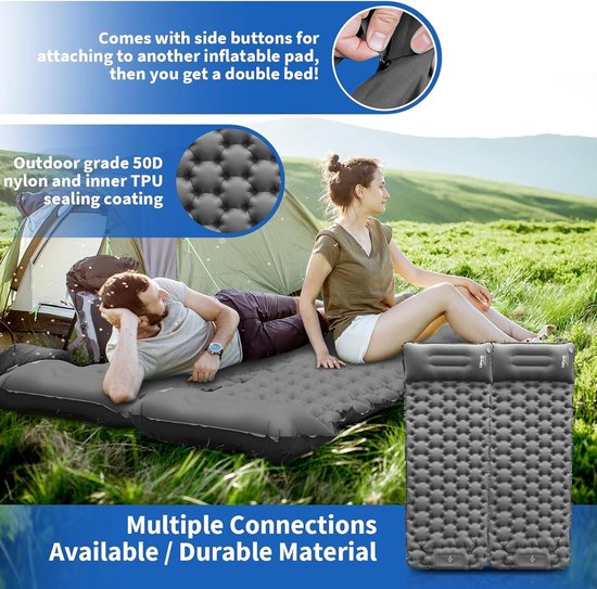 Strandmat met rugleuning - Grijs - Lichtgewicht en Compact - Waterdichte TPU Camping Slaapmat - Voor Kamperen en Reizen — afbeelding 4