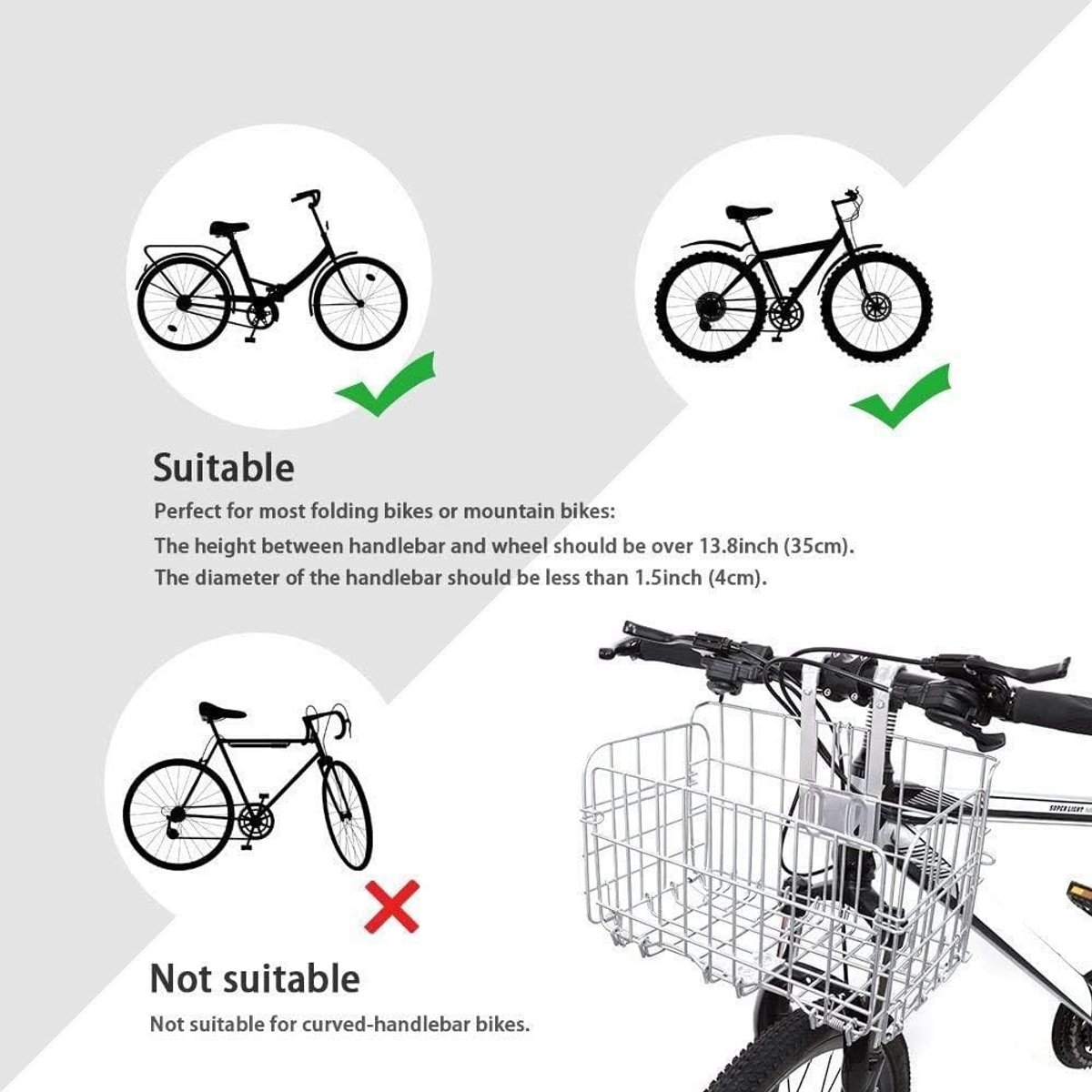 Fietskrat - Zilver - Opvouwbaar Metalen Fietsmand - Voor Vouwfietsen en Mountainbikes
