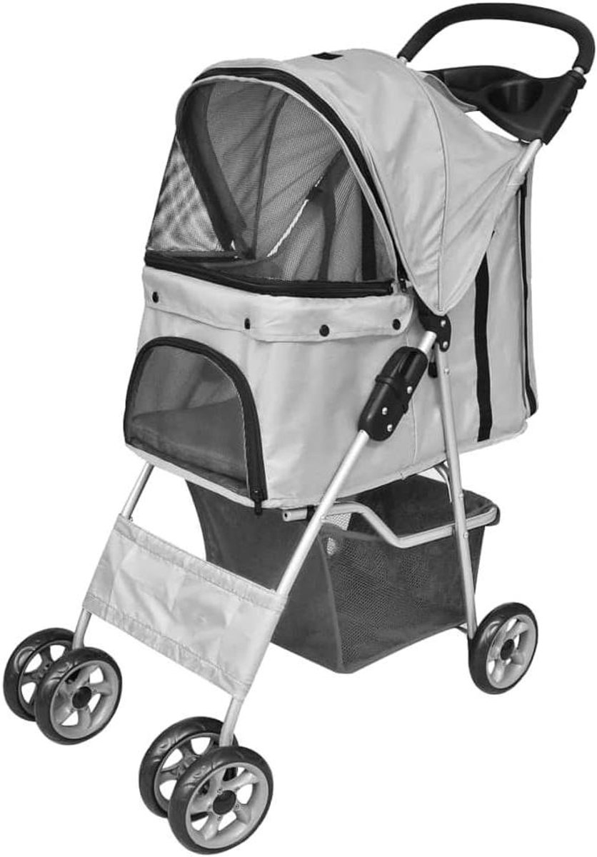 Huisdier Kinderwagen - Reisdrager - Comfortabel transport - Opvouwbaar ontwerp - Tot 15 kg - Grijs