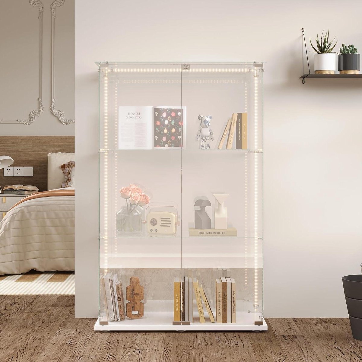 Glazen vitrinekast - Displaykast - Verzamelingen tonen - Gehard veiligheidsglas - 123 x 79 x 35 cm - Wit
