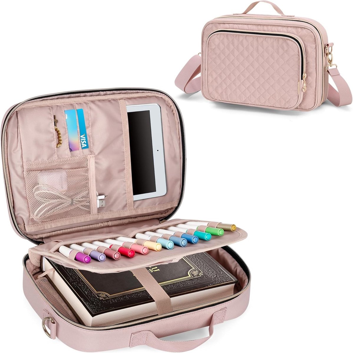 Bijbelhoes - Roze - 31,12 x 20,95 x 5,72 cm - Waterafstotende Stoffen Bijbelhoes met Handvat en Schouderriem - Casual