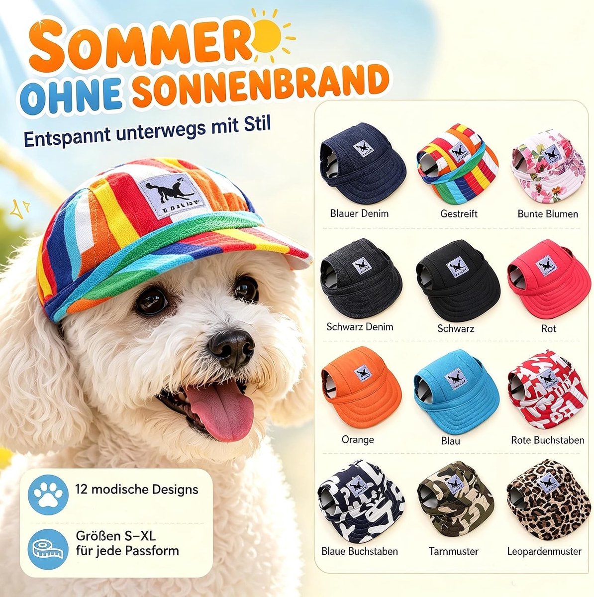 Honden Baseball Cap met Zonnebescherming voor Kleine Honden en Katten - Sportieve Zomerhoed met Oorgaten voor Buitenactiviteiten en Reizen