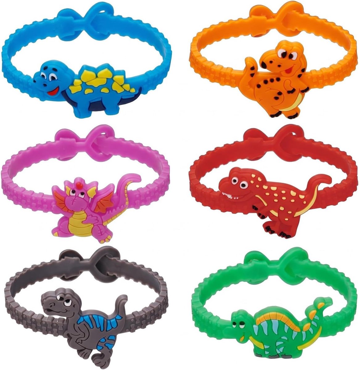 Set van 6 kleurrijke siliconen armbanden voor kinderen, elastische rubberen armbanden in diverse designs, perfect als verjaardagscadeau of voor schoolfeesten