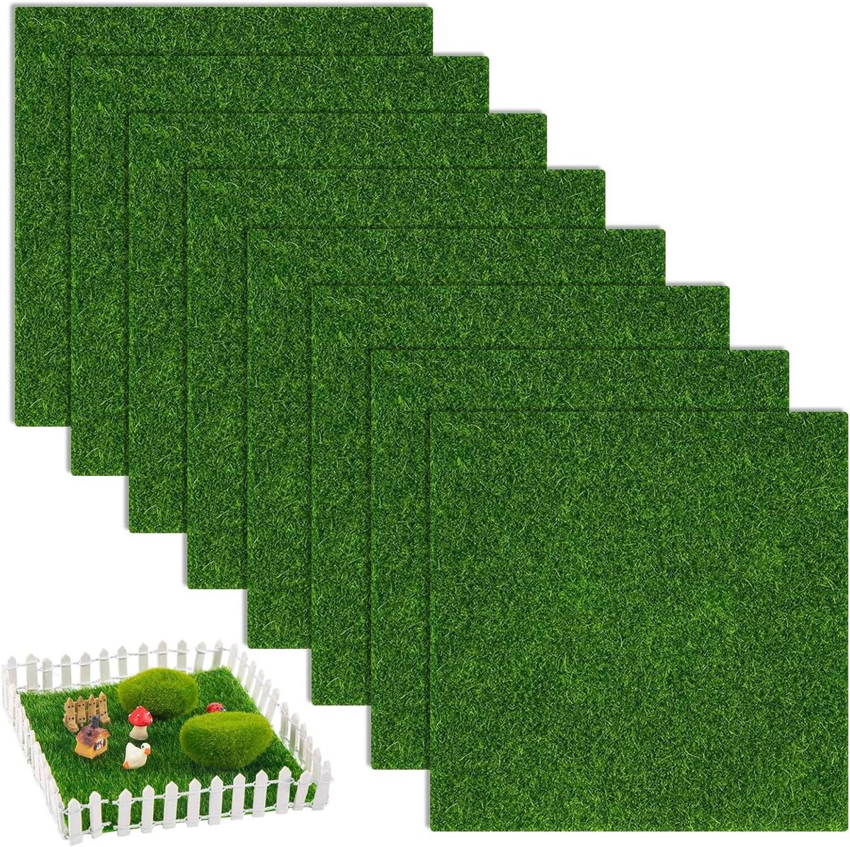 Kunstgras Matten - Miniatuur Gras - Modelbouw Decoratie - Realistisch Uiterlijk - 8 Stuks 15x15cm - Groen