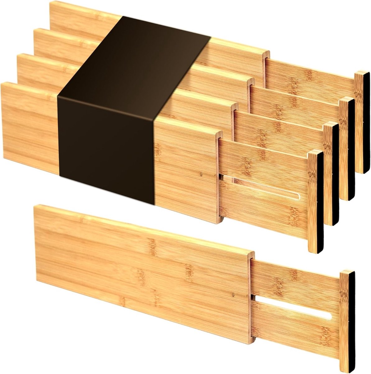 Hoge Bamboe Ladeverdeler van 10.2 cm, 4 Stuks | Verstelbare Organizer voor Keuken, Kasten en Kledinglade