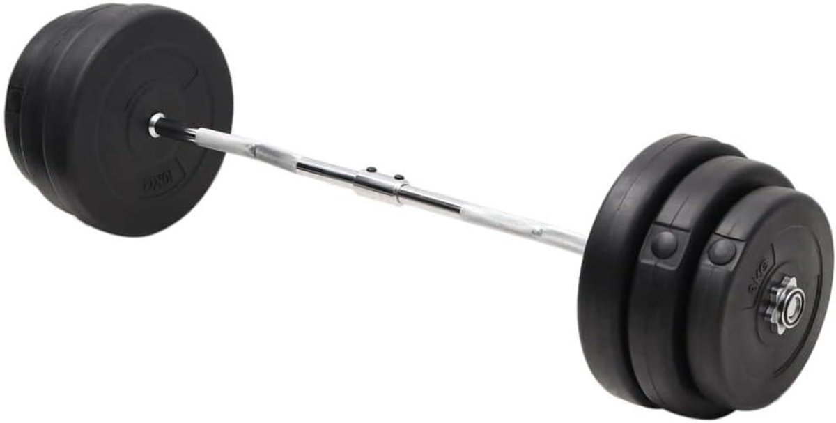 Curlstang met Gewichten - Halterset Krachttraining - Thuis Trainen - Vloervriendelijke Kunststof Coating - 90 kg Totaal - Zwart