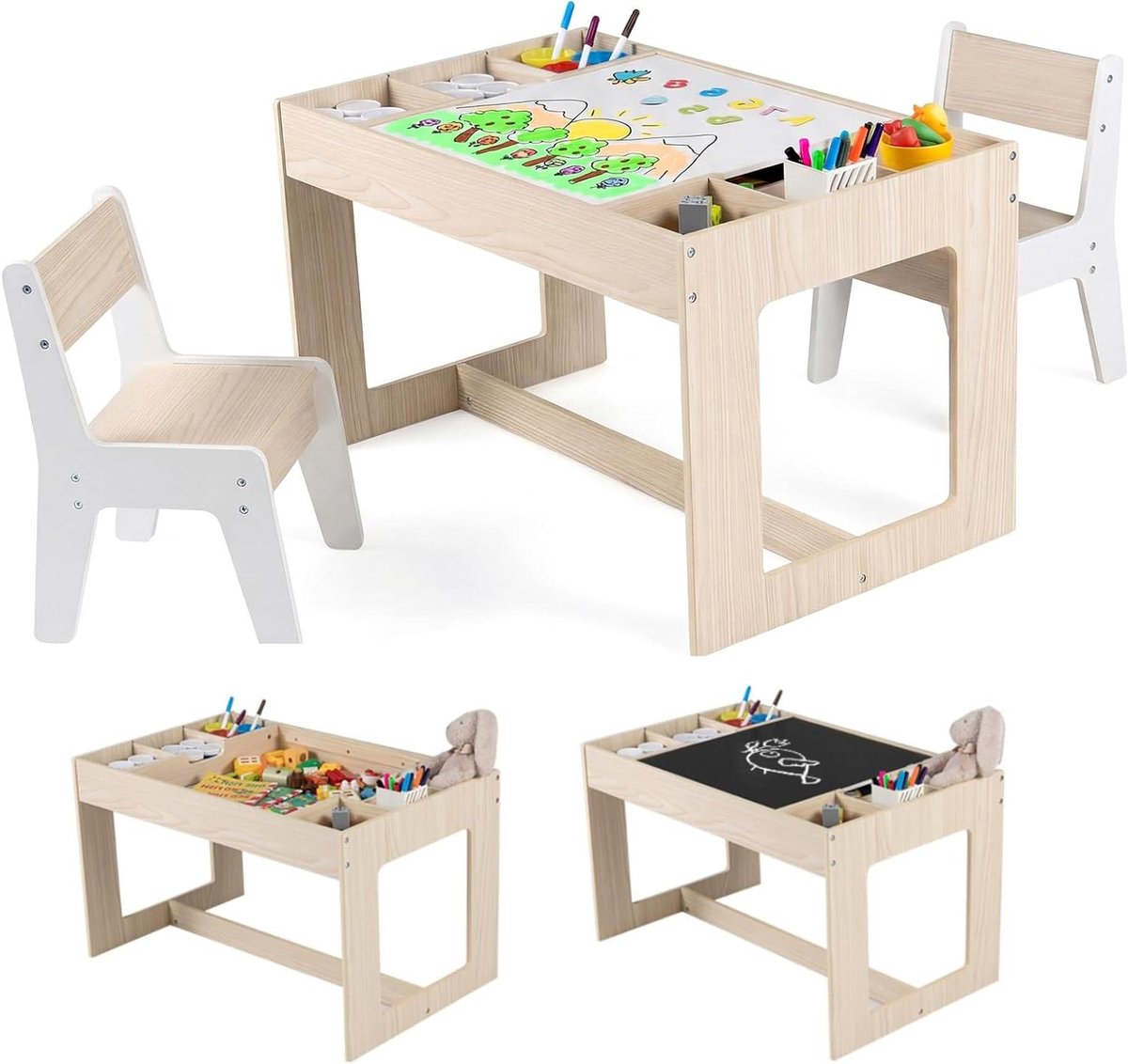 Kindertafel en stoelenset - Peutertafel met stoel - Tekenen en knutselen - Dubbelzijdig tafelblad - 1 stuk - Niet gespecificeerd
