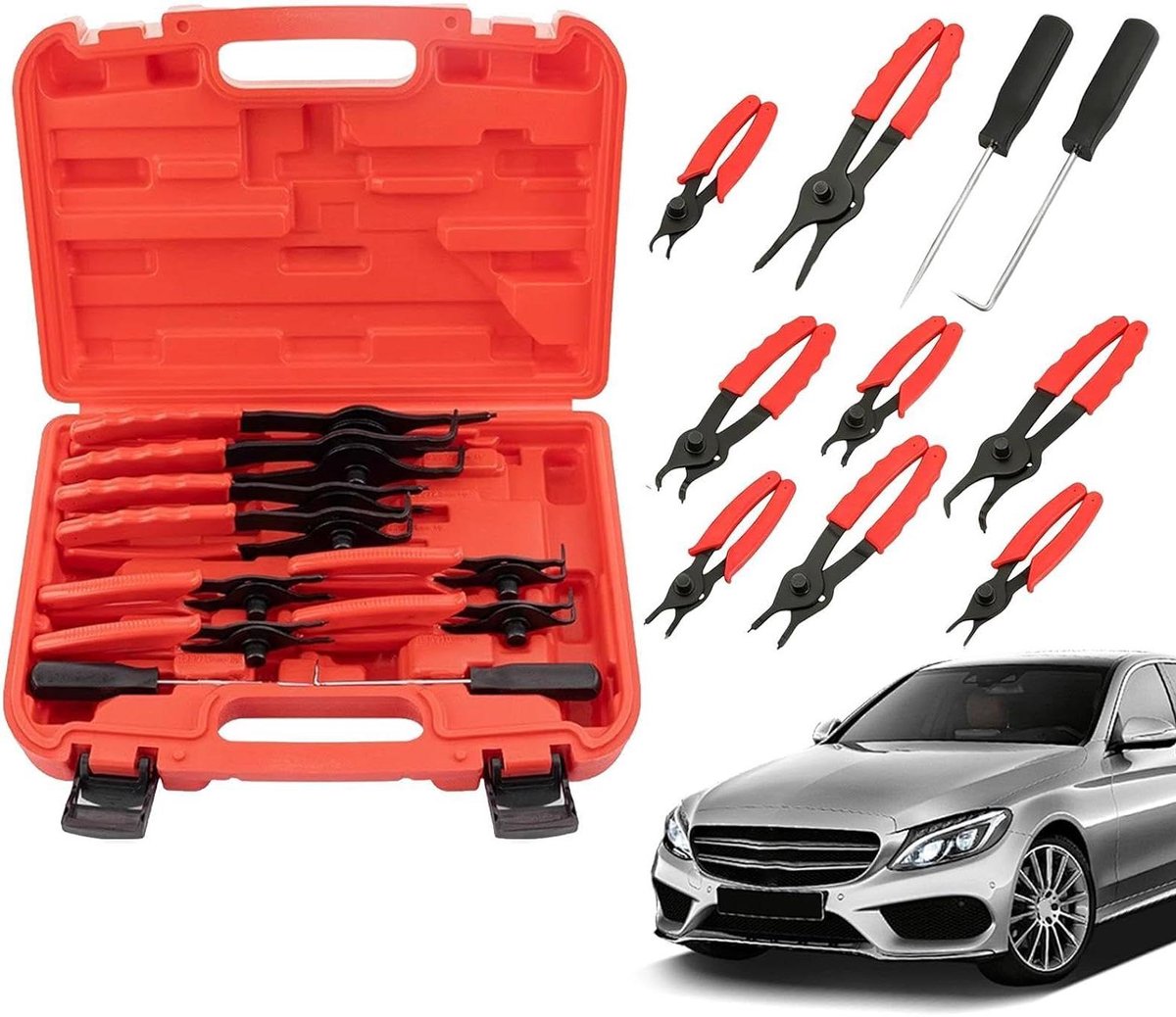 Borgringtangenset - Circlip tangen - Auto reparaties - Veelzijdig inzetbaar - 31x21x7.5 cm - Zwart