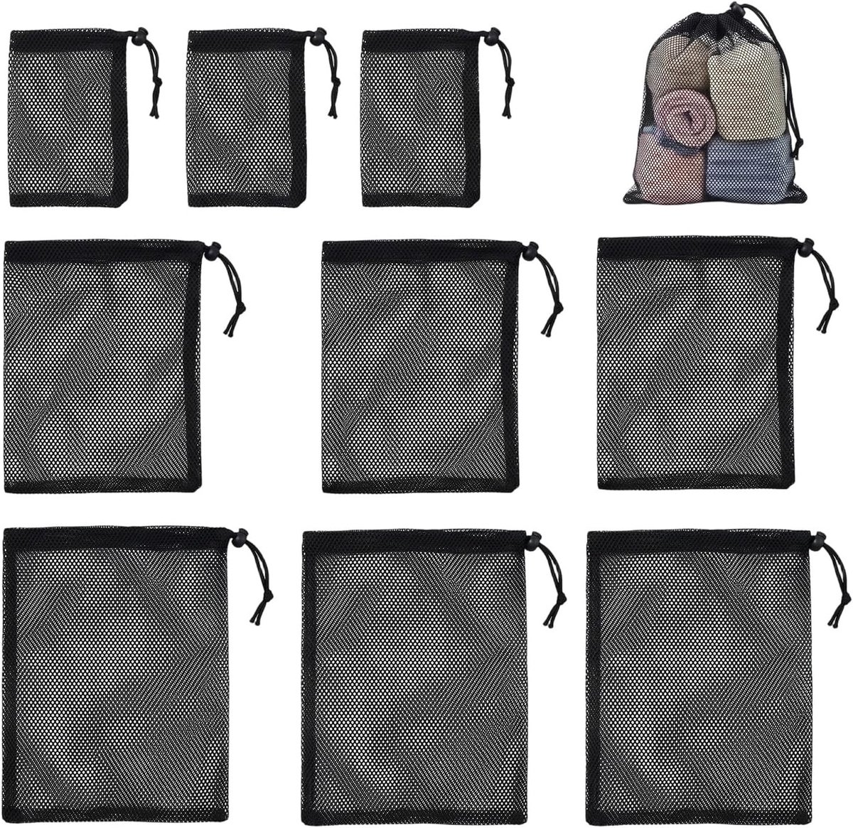 Netvakken met Trekkoord - Zwart - Multifunctionele Organizer van Mesh - Voor Opbergen, Strandspeelgoed en Sportschool