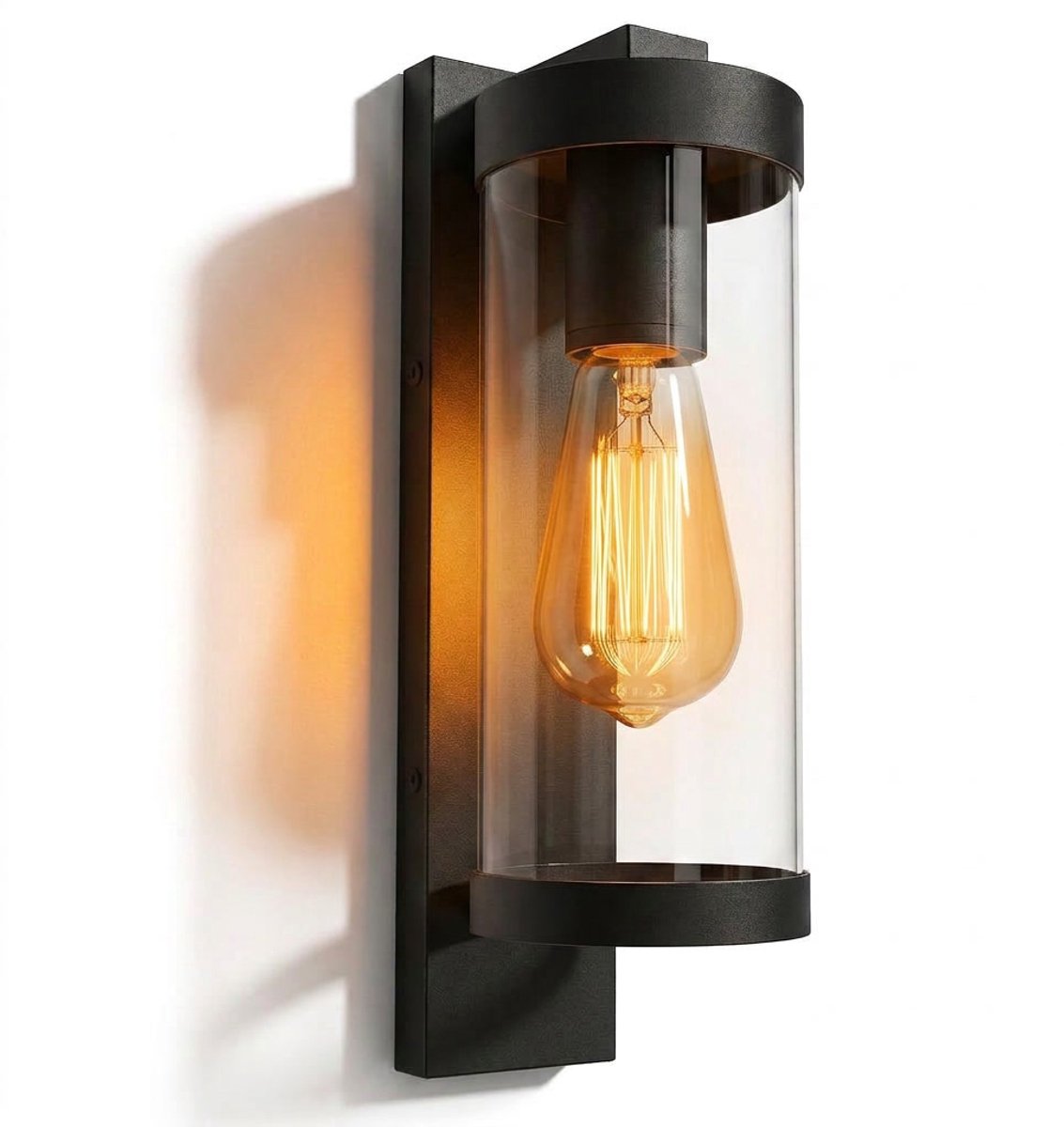 Luminize buitenlamp met dag en nacht sensor - wandlamp buiten met schemersensor - E27 fitting - buitenlamp met glas - 220V - IP44 - tuinverlichting - zwart