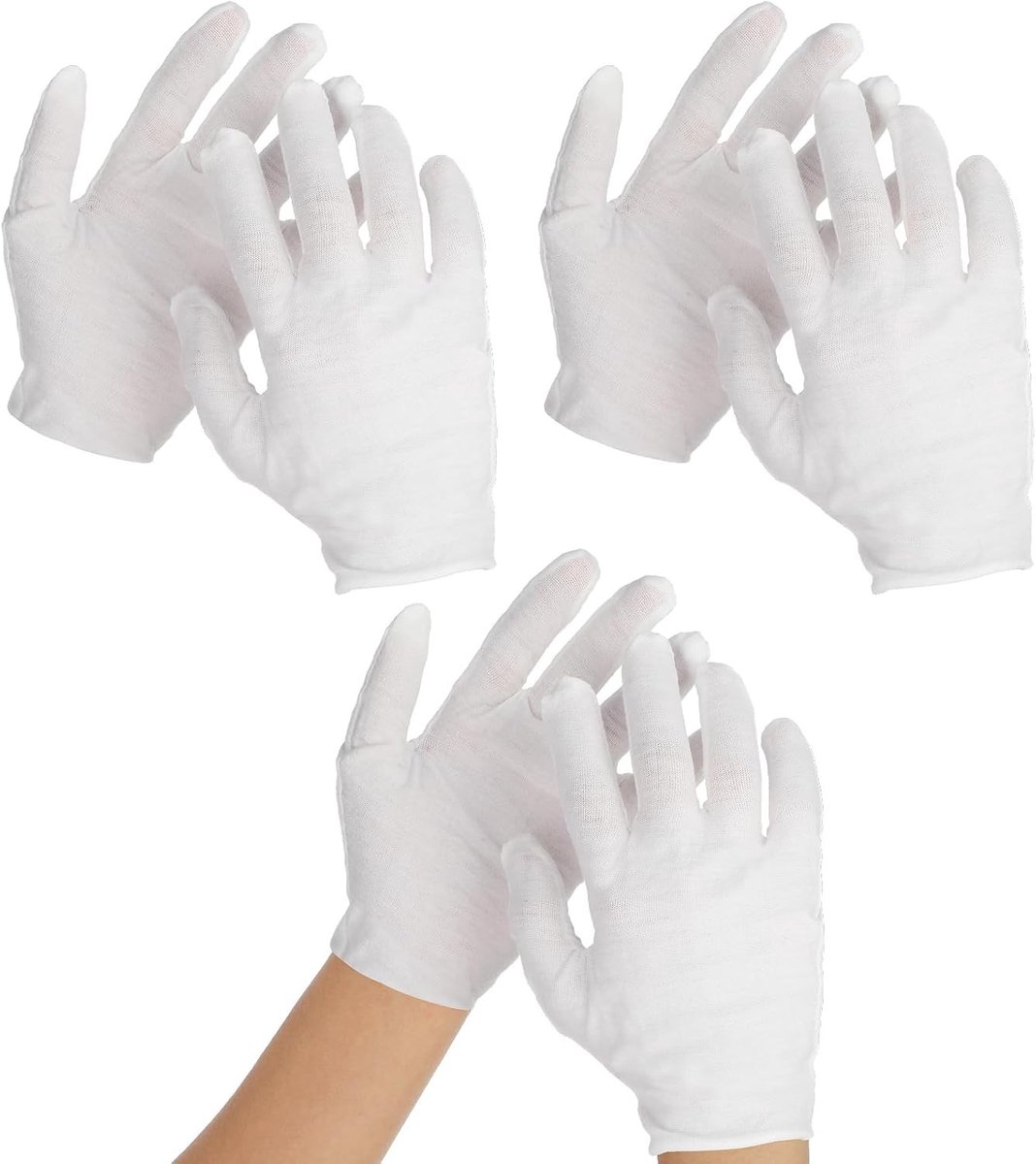 3 Paar Witte Katoenen Handschoenen voor Droge Handen, Hydratatie, Eczema, Handverzorging en Sieradeninspectie, Wasbare en Rekbare Ademende Handschoenen - M