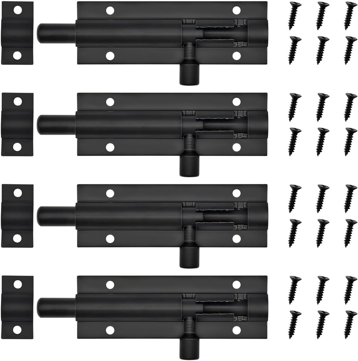 Set van 4 Deurbouten met Schroeven voor Binnengebruik - Geschikt voor Slaapkamers, Badkamers en Opslagruimtes - 3 Inch, Zwart