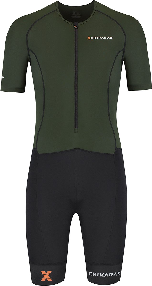 CHIKARAX trisuit - triathlon pak - trisuit korte mouw heren - Katana 1.0 - Zwart-Groen - 2XL