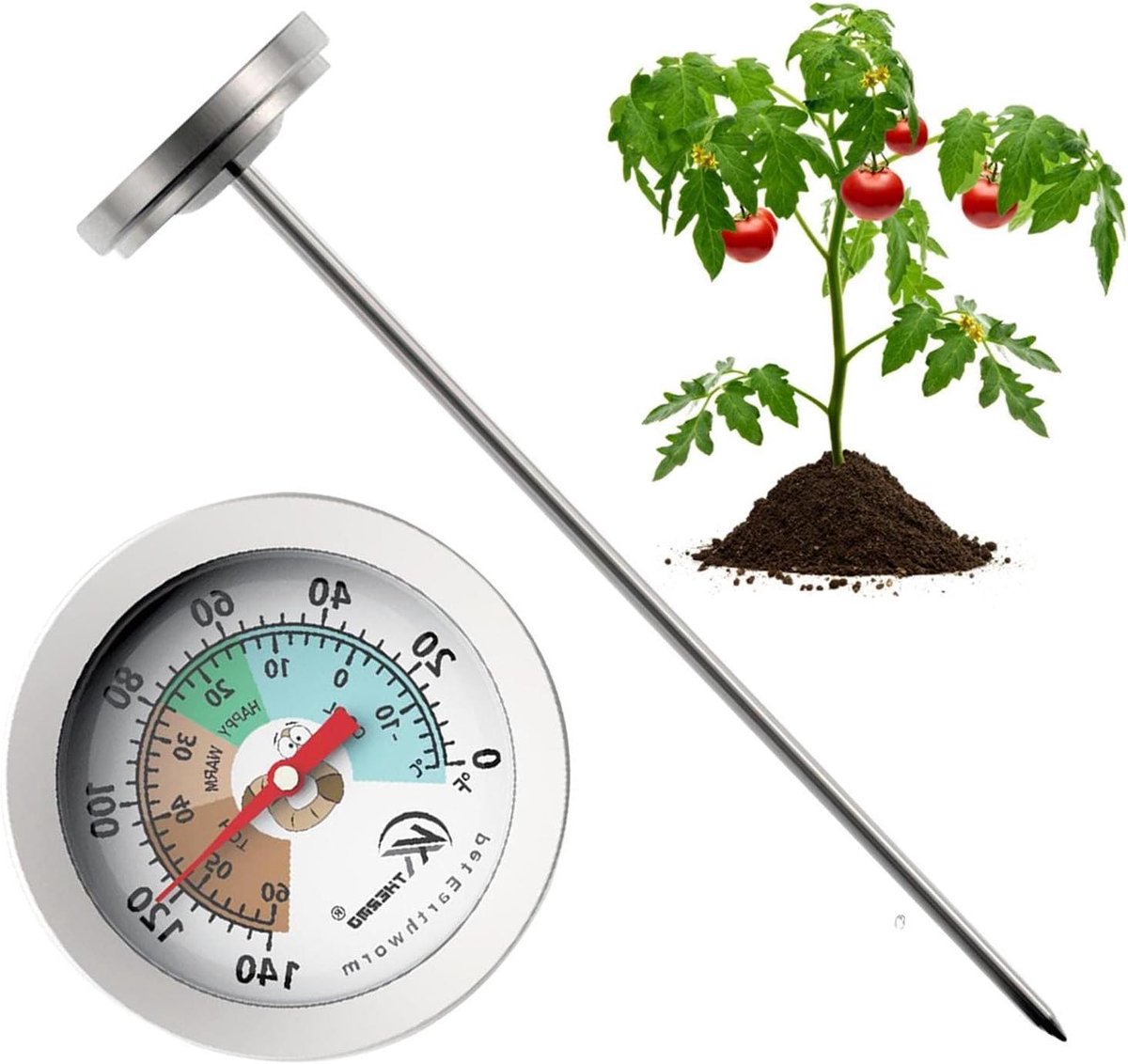 Tuinthermometer Bodem - Compostmeter Vochtigheid - Bodemtemperatuur Meten - Roestvrij Staal - 17 cm - Zilver