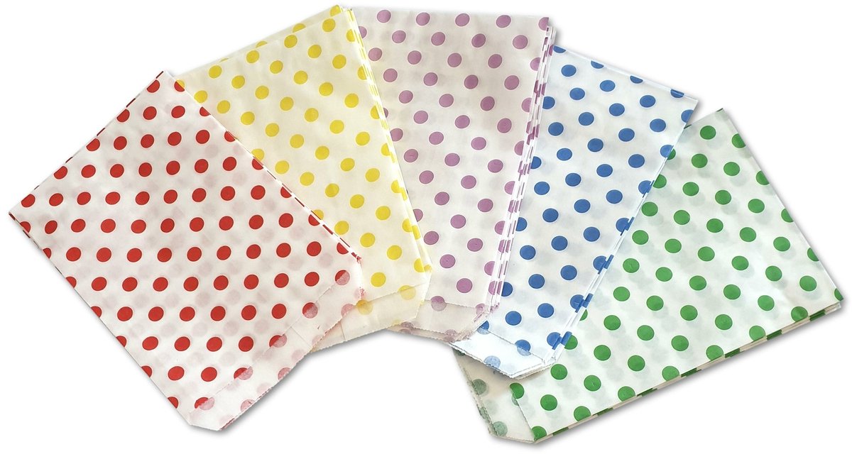 Prigta - Cadeauzakjes papier Mix kleur - 100 stuks - 17,5x25 cm - Papieren kraft zakjes met stippen