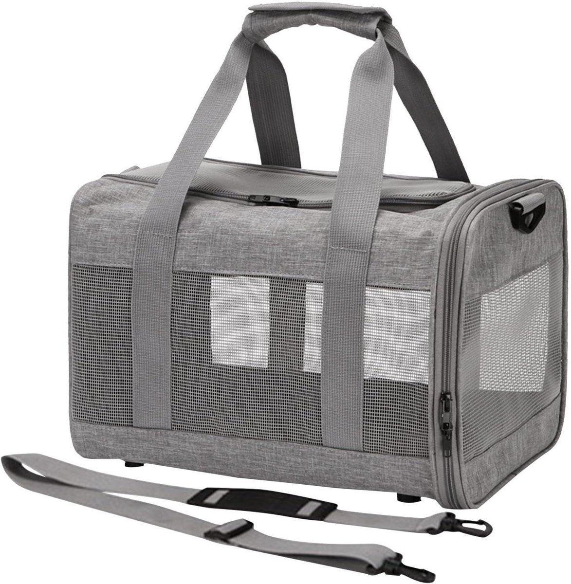 Huisdierentransporttas - Draagbare Hondentas - Reizen met Huisdier - Compacte Pasvorm Onder Stoel - 38x25x26 cm - Grijs
