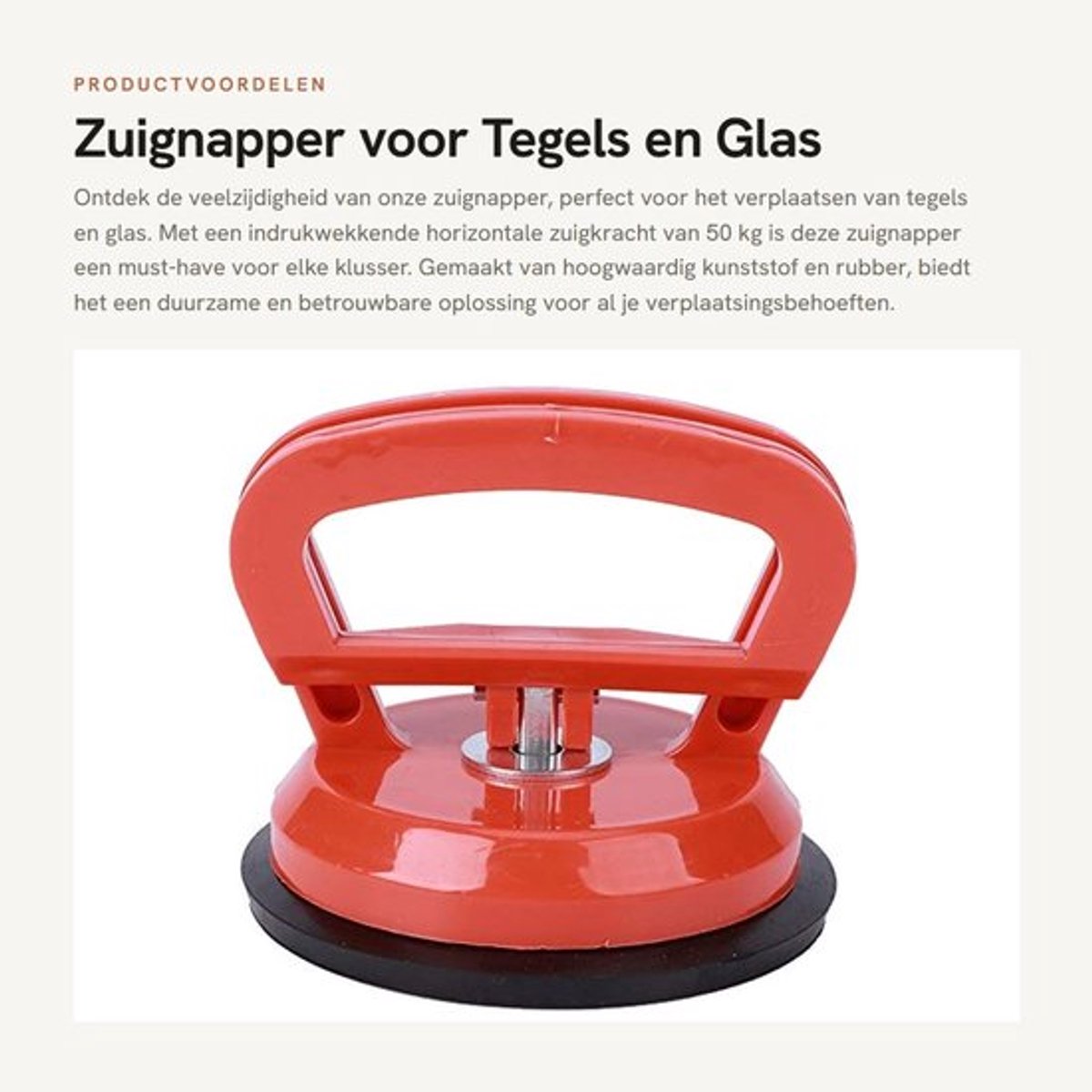 Zuignapper voor Tegels en Glas - Horizontale Zuigkracht 50 kg - Duurzaam en Flexibel - Glasverplaatsing - Ideaal voor Klusprojecten - Voo...