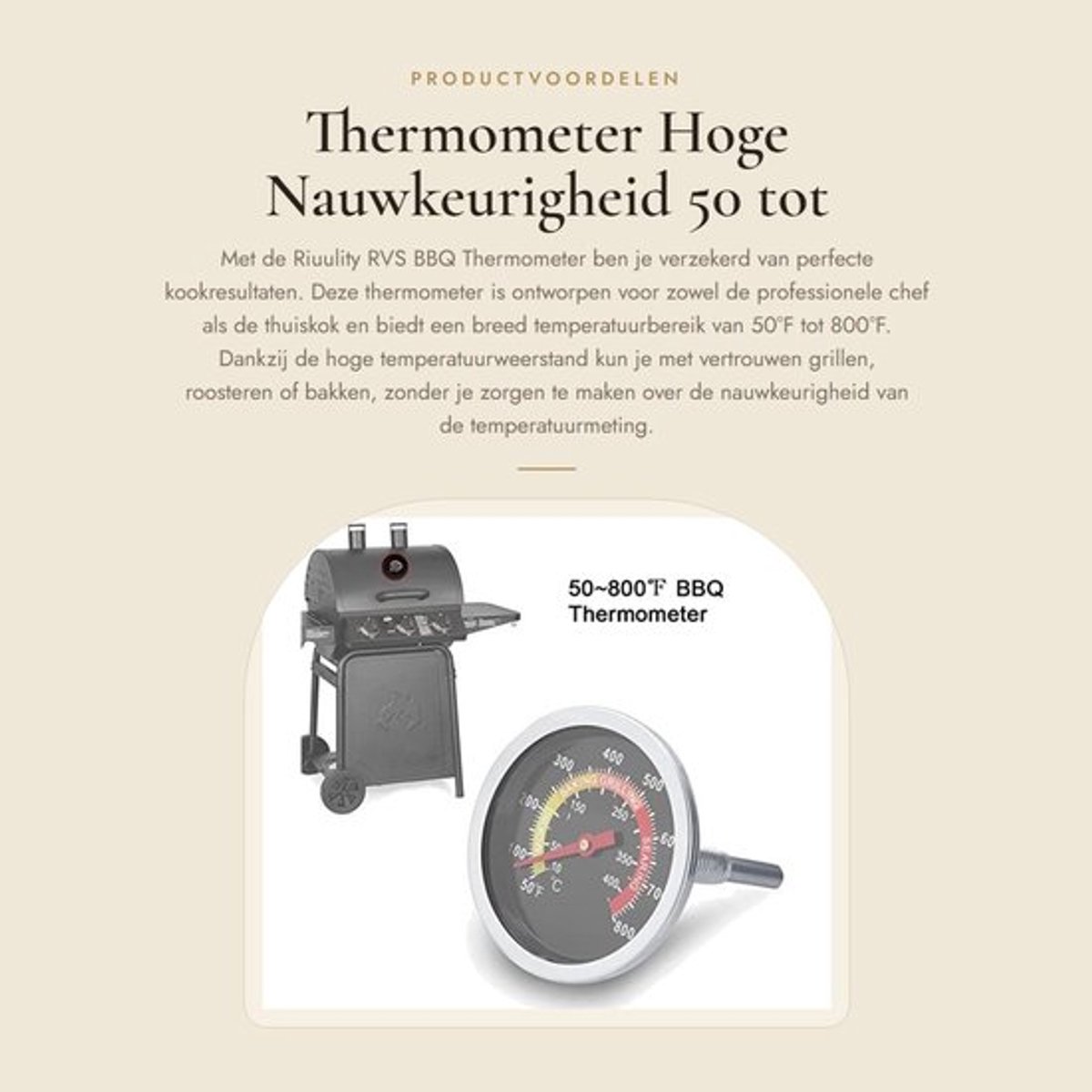 BBQ Thermometer Hoge Temperatuur Weerstand - Draadloos - Bluetooth - Analoog - Kamado - Roestvrij Staal - 80 mm Lengte - Grill Thermometer