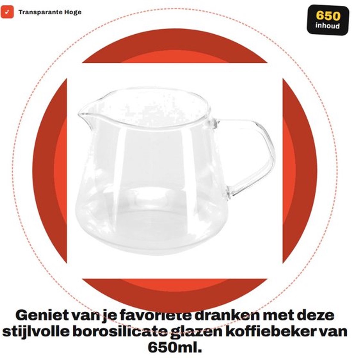 Thee Mok 650ml - Borosilicaatglas - Transparant - Handvat - Vaatwasserbestendig - Veilig in gebruik - Drinkbeker