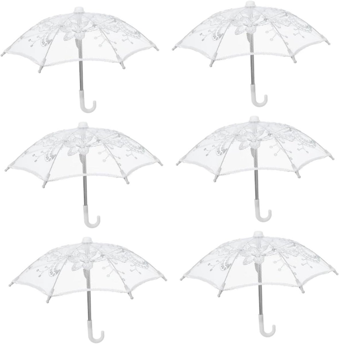 Mini Kant Parasols - Bruidsparaplu's Decoratie - Bruiloft Decoratie - Geborduurd Pailletten - 29 cm - Wit