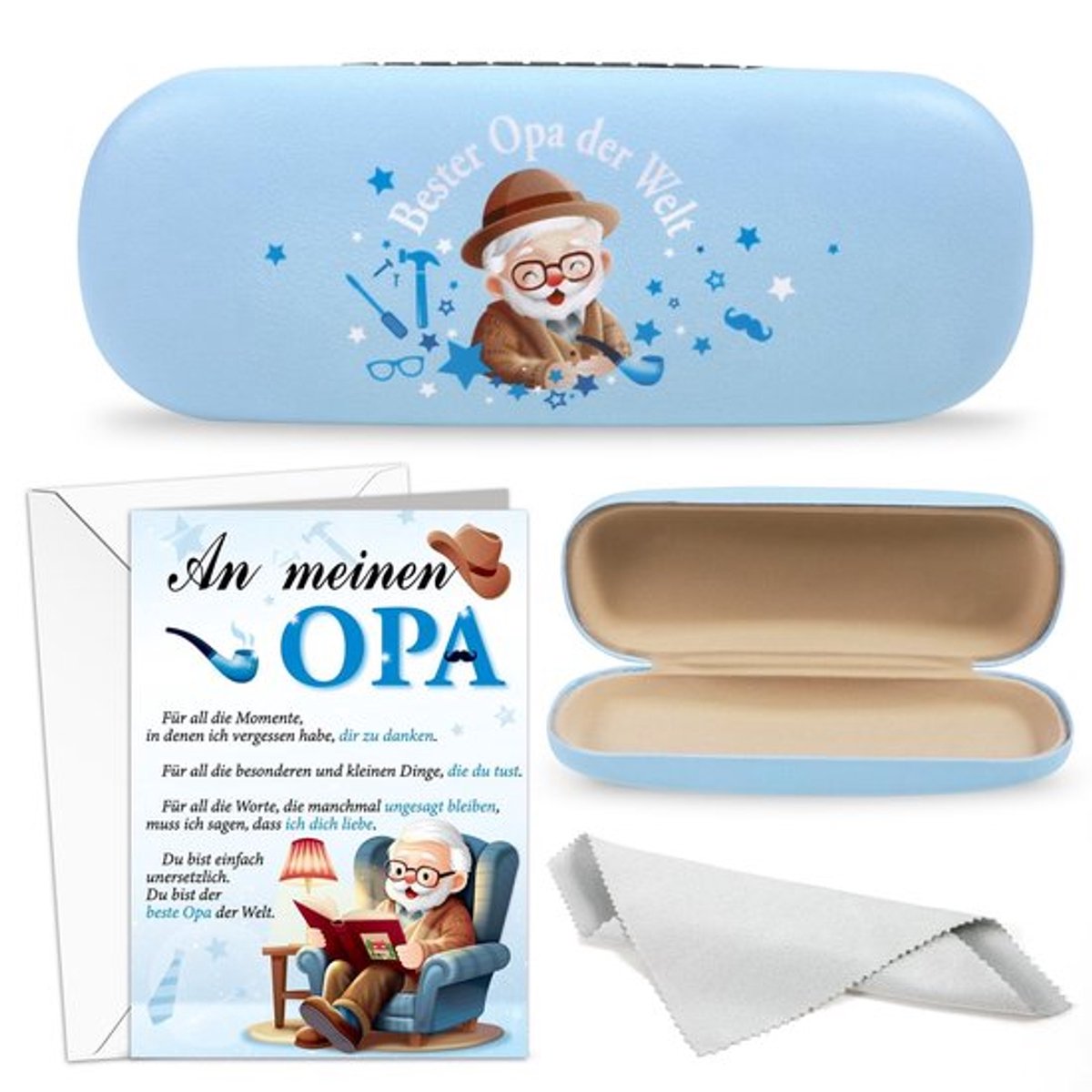 Brillenkoker voor Opa - Geschenken - Cadeau voor Opa - Verjaardag/Kerstmis - Blauw - One size - Brillenetui