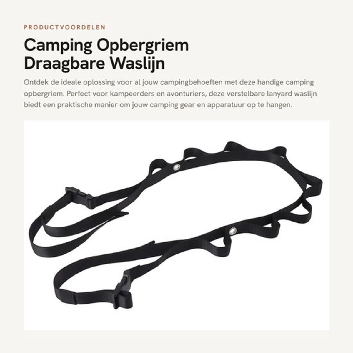Opbergriem Verstelbaar - Draagbare Waslijn - Nylon Touw - Camping Gear - Sterk Draagvermogen - Eenvoudig Ontwerp