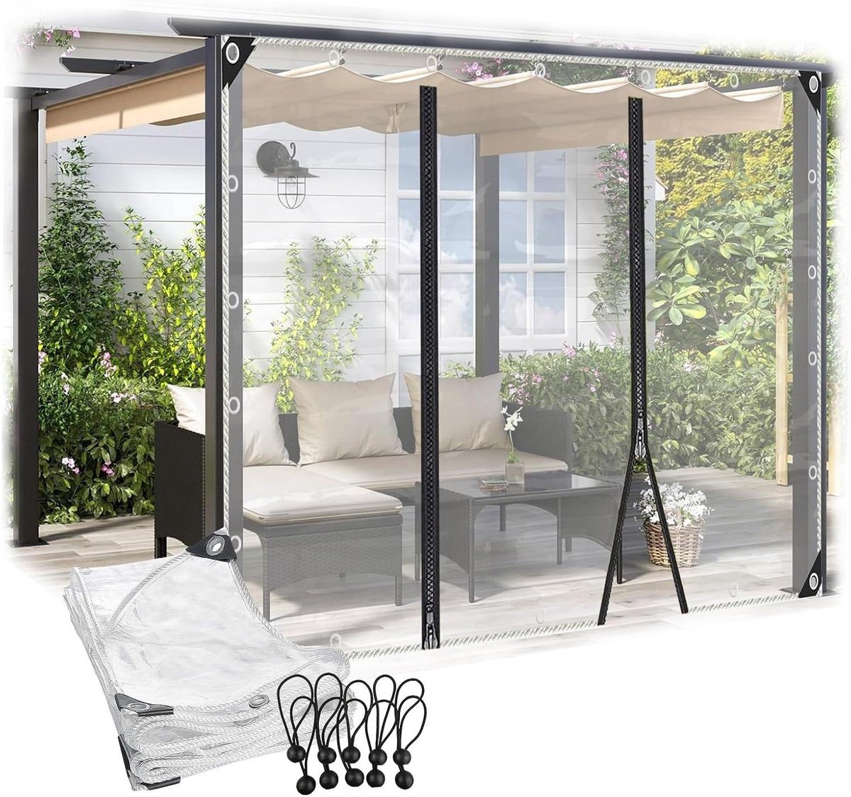 Transparant Zeildoek - Waterdicht Gordijn - Buitenruimte Afschermen - Met Ritssluiting - 1 x 1 m - Transparant