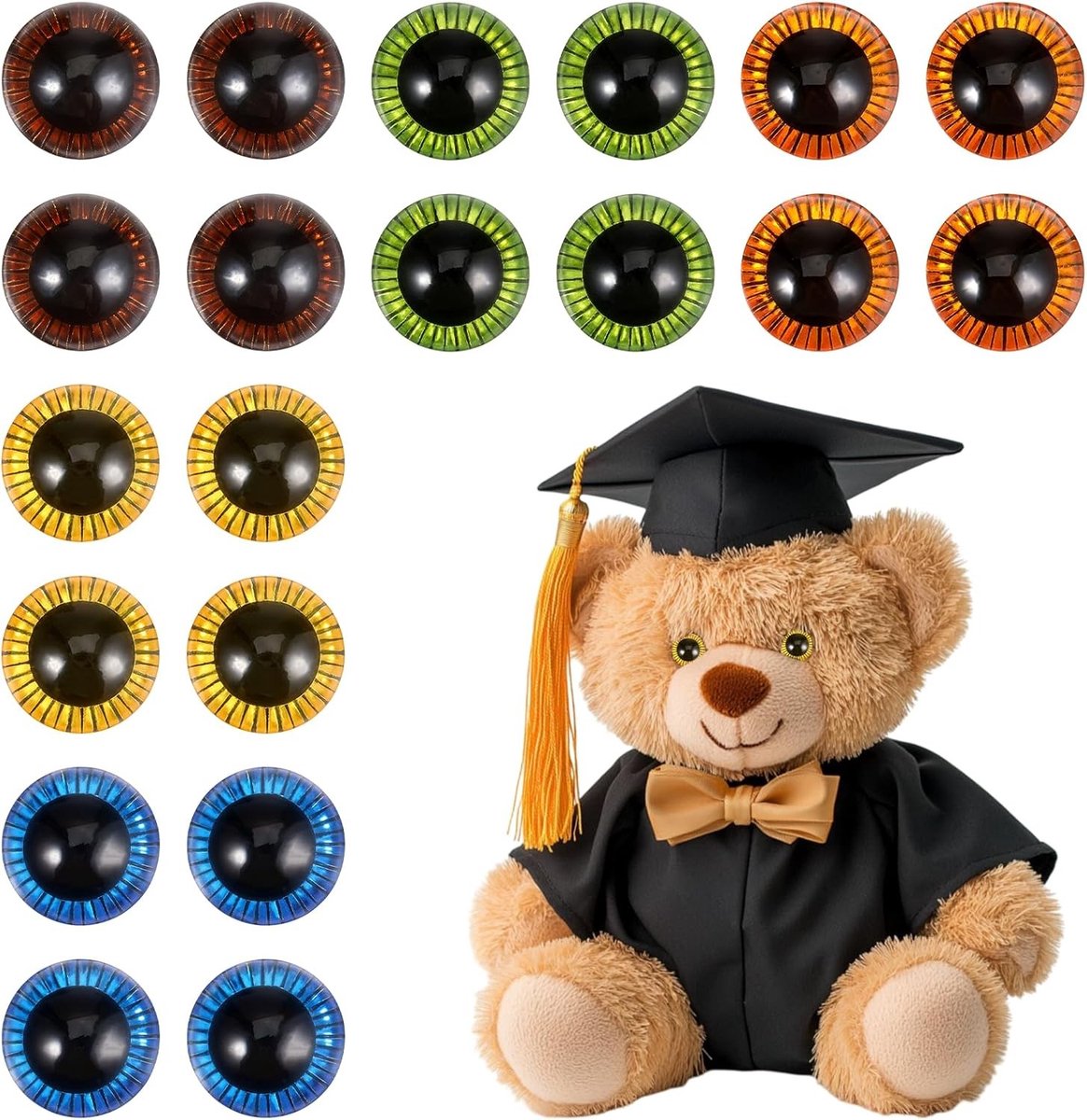20 Stuks 15mm Veiligheidsogen voor Amigurumi en Haakdieren, Dierenogen met Wasjes, Perfect voor Knuffels en Poppen in 5 Kleuren