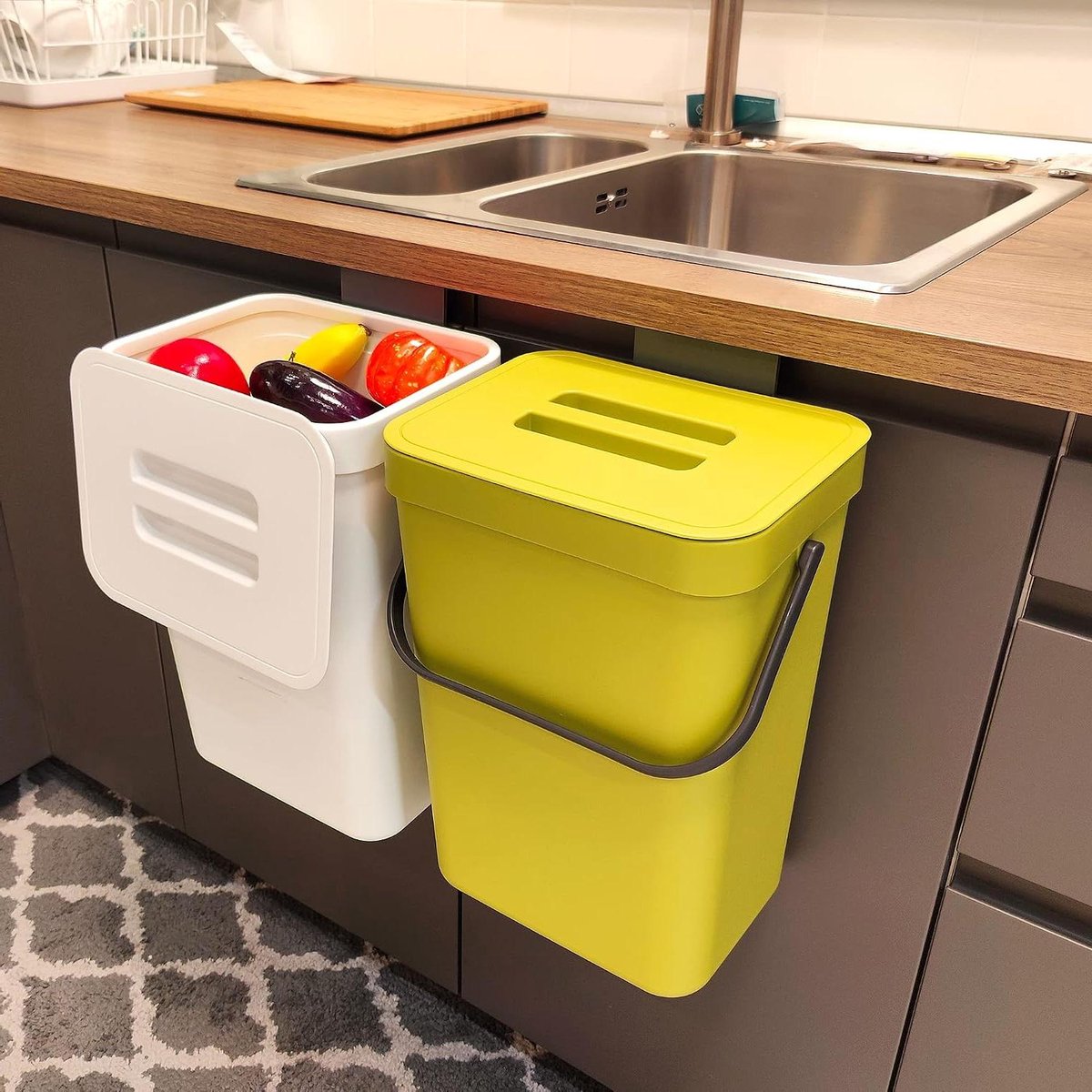Compostbak Keuken - Prullenbak Deksel - Voedselresten Verwerken - Geurvrij Ontwerp - 12 Liter - Groen