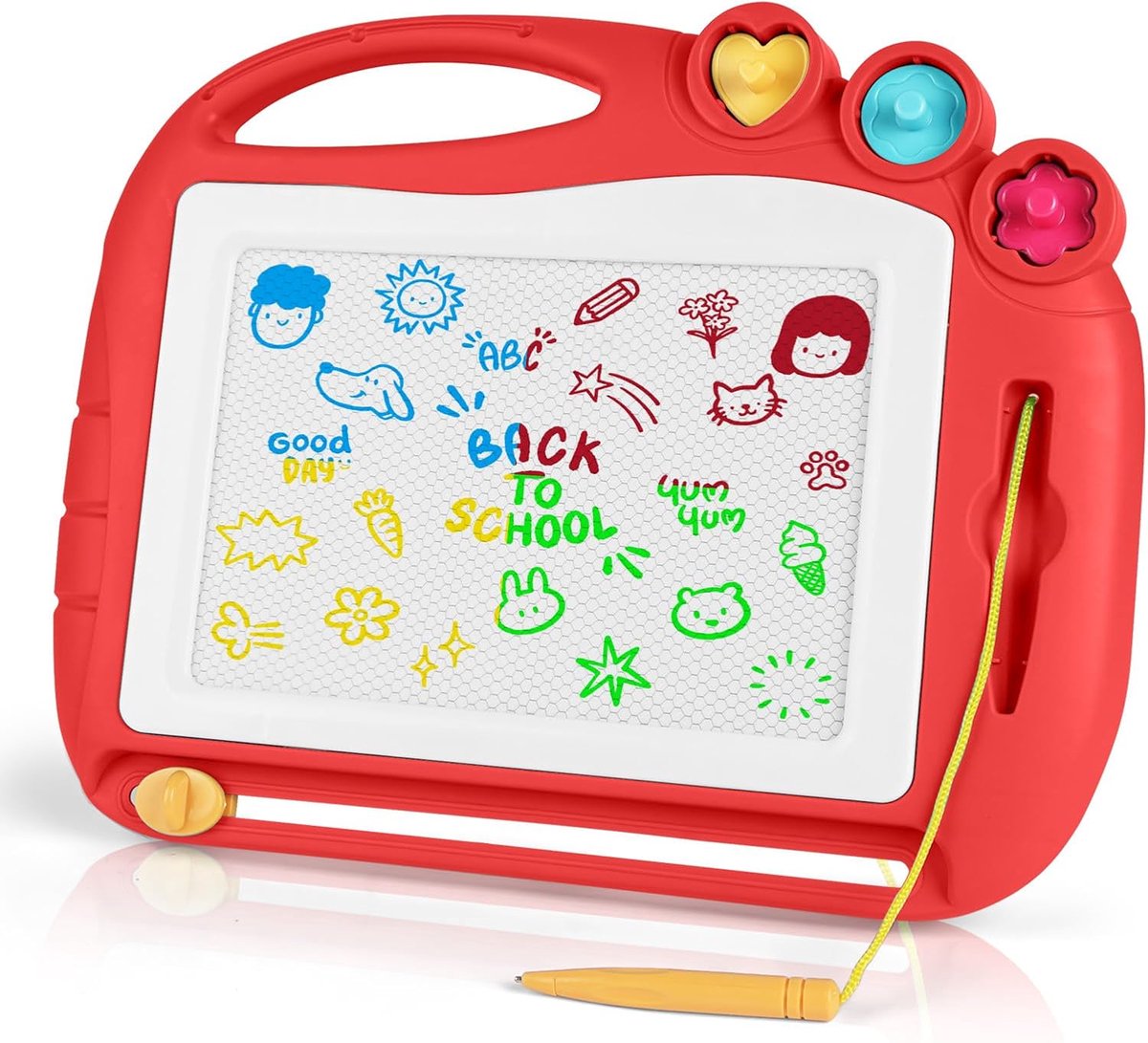 Tekentablet - Magnetisch Tekenbord voor Kinderen - 4 Kleuren - Met Pen en 3 Stempels - Uitwisbaar - Educatief Speelgoed voor 3-6 Jaar - Rood