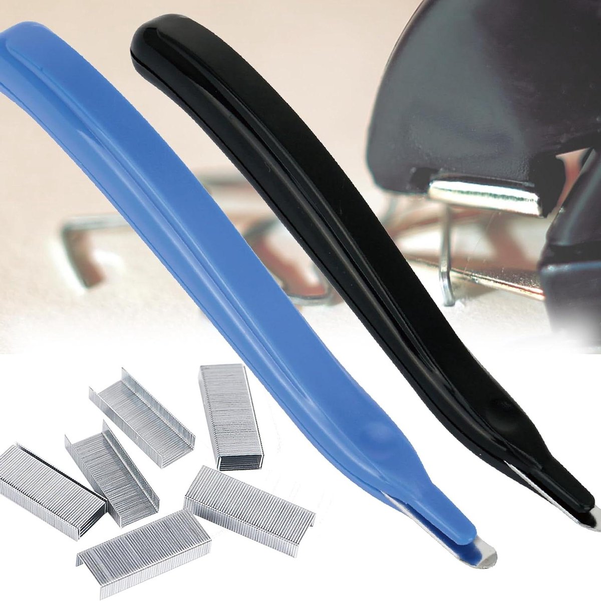 Nietjesverwijderaar 2 stuks - Ontnieter tool - Papier ontnieten - Magnetisch ontwerp - 15 cm lang - Zwart en blauw