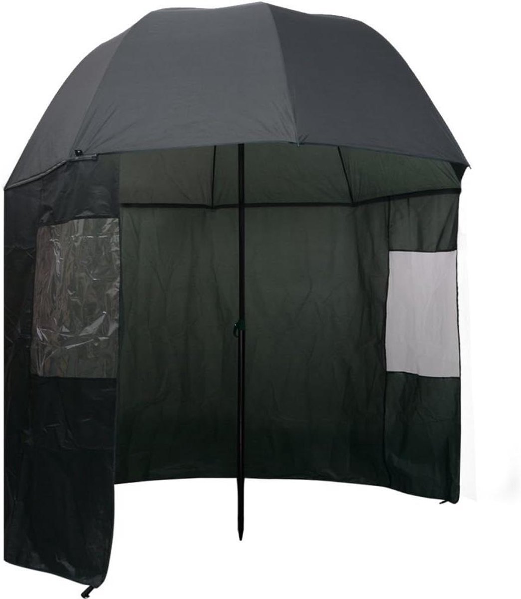 Vis Paraplu Tent - Vissersscherm Opvouwbaar - Bescherming Tegen Weer - Met Ramen - 300x240cm - Donkergroen