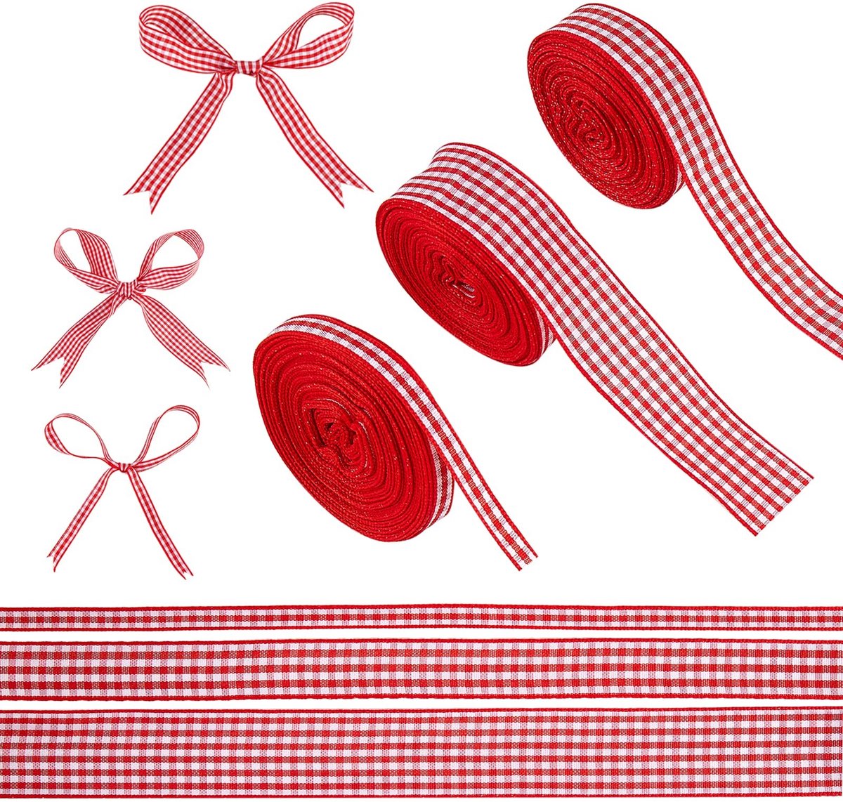 Omgoods - 3 Rollen Rood Geruit Lint voor Knutselen en Cadeauverpakking