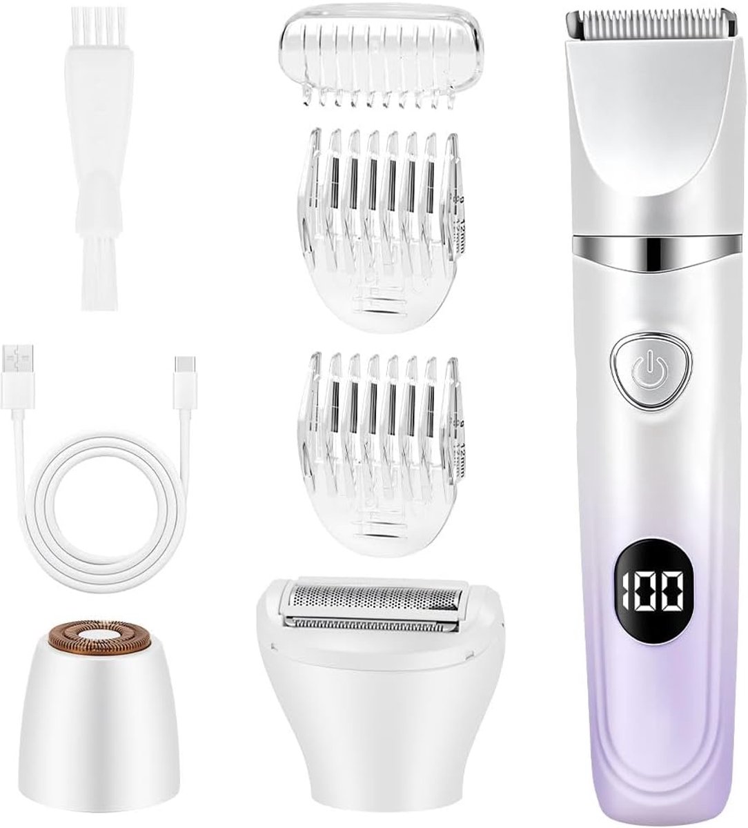 Elektrisch Scheerapparaat Dames 3-in-1 - Intieme Trimmer voor Gezicht, Bikinilijn en Lichaam - Waterdicht - LED Display