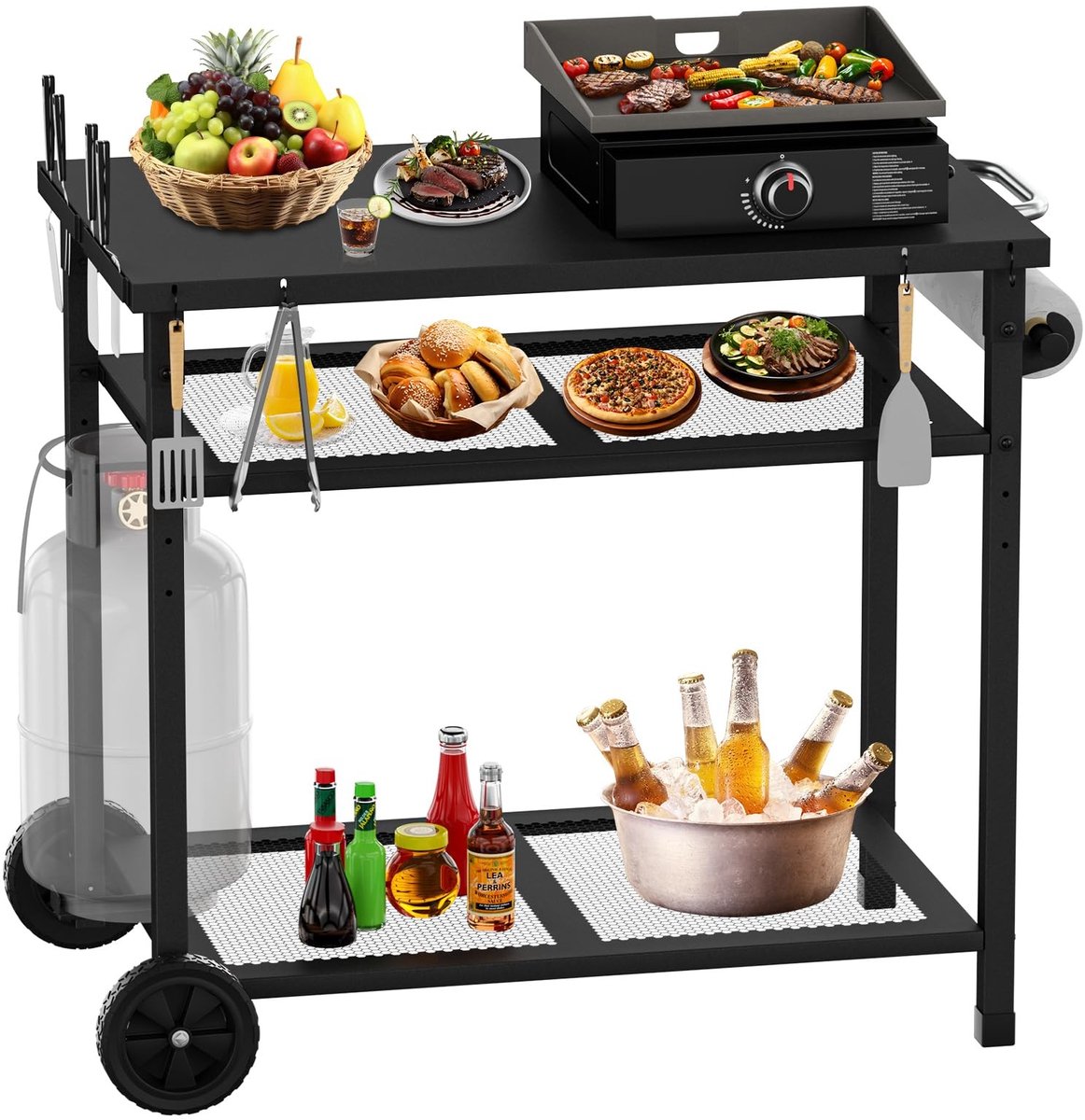 Omgoods - Multifunctionele Grillkar met 3 Verdieningen