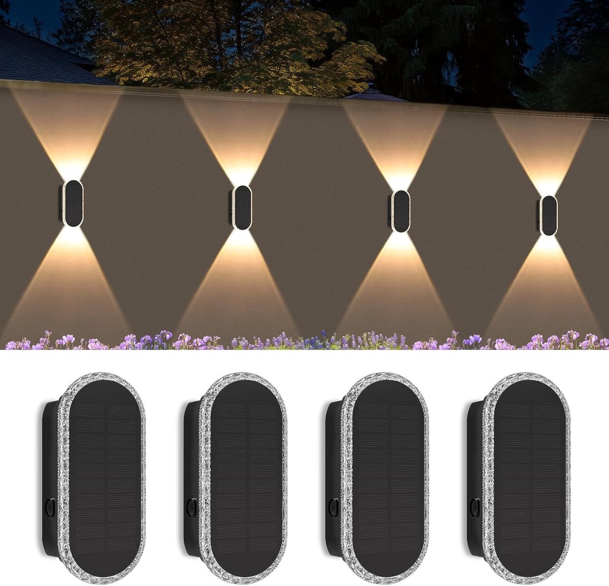 Buitenlampjes - Wit - Set van 4 met 3 Kleuren - Waterdichte Solar Wandlampen - Voor Buiten en Tuin