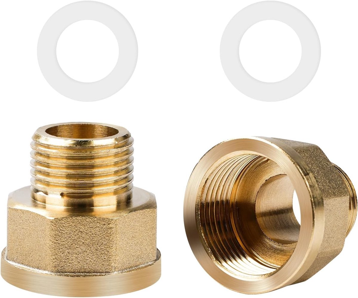 2 Stuks Verloopstuk 1/2 Inch Buiten x 3/4 Inch Binnen, Messing Reducer met Rubberafdichting, Adapter voor Industrie, Commercieel en Huishoudelijk Gebruik