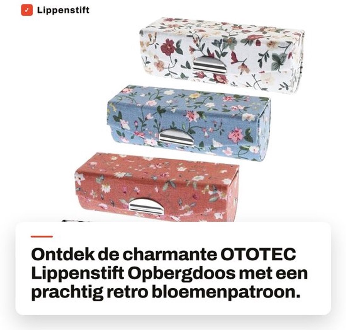 Lippenstift Houder Draaibaar - 4x Lippenstift Opbergdoos - Retro Bloemenpatroon - Inclusief Spiegel - Lichtgewicht - Afmetingen 8,6x3,3x3 cm - Make-up Organizer