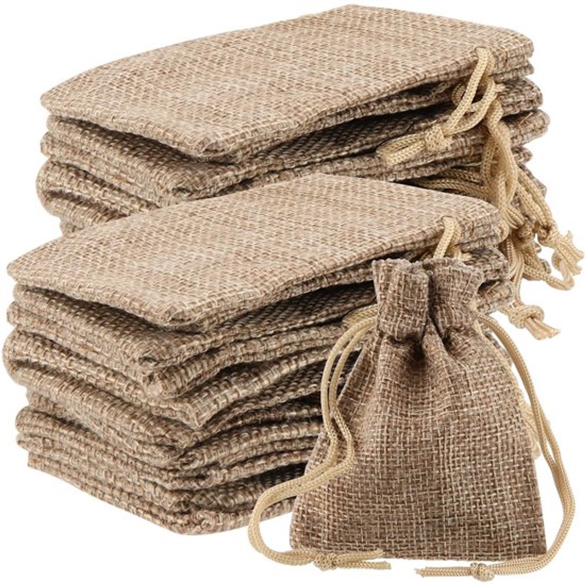 Jute Zakjes 80 Stuks - Kleine Jute Zak 7 x 9 cm - Linnen Zakjes met Trekkoord - Stoffen Zakjes voor Sieraden - Praktisch voor Reis en Outdoorsport - Jute Tasjes