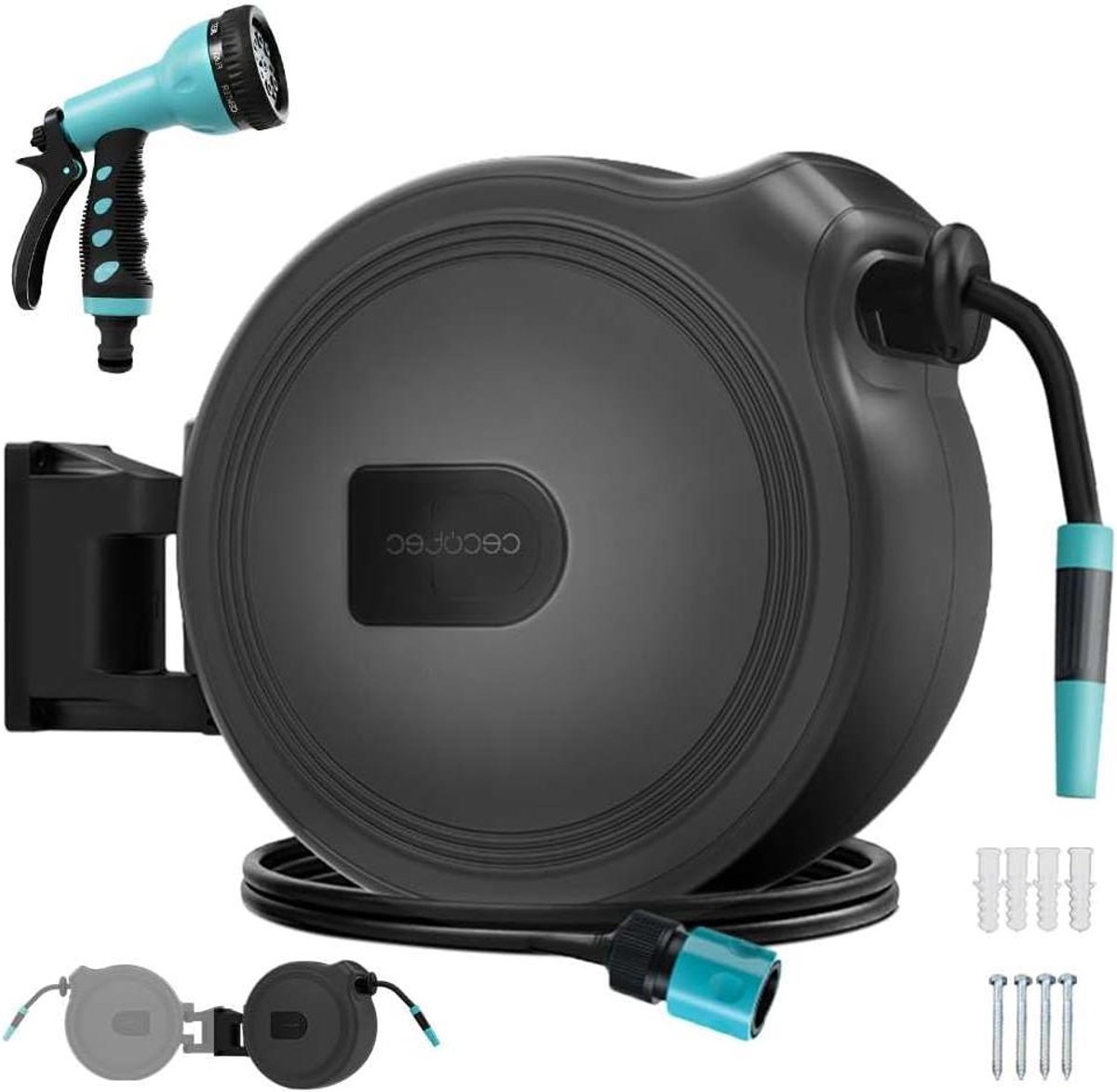 Slanghaspel - Waterslang oproller - Tuin Besproeien - SlowReturn Technology - 10 Meter - Grijs