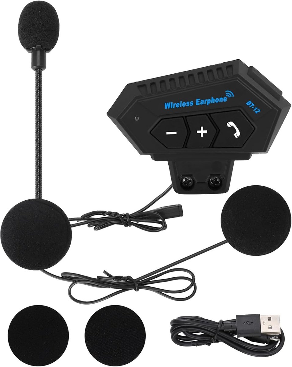 Motorhelm-headset - Zwart - Ingebouwde Batterij - Bluetooth Headset met Handsfree Bellen - Voor Motorrijders