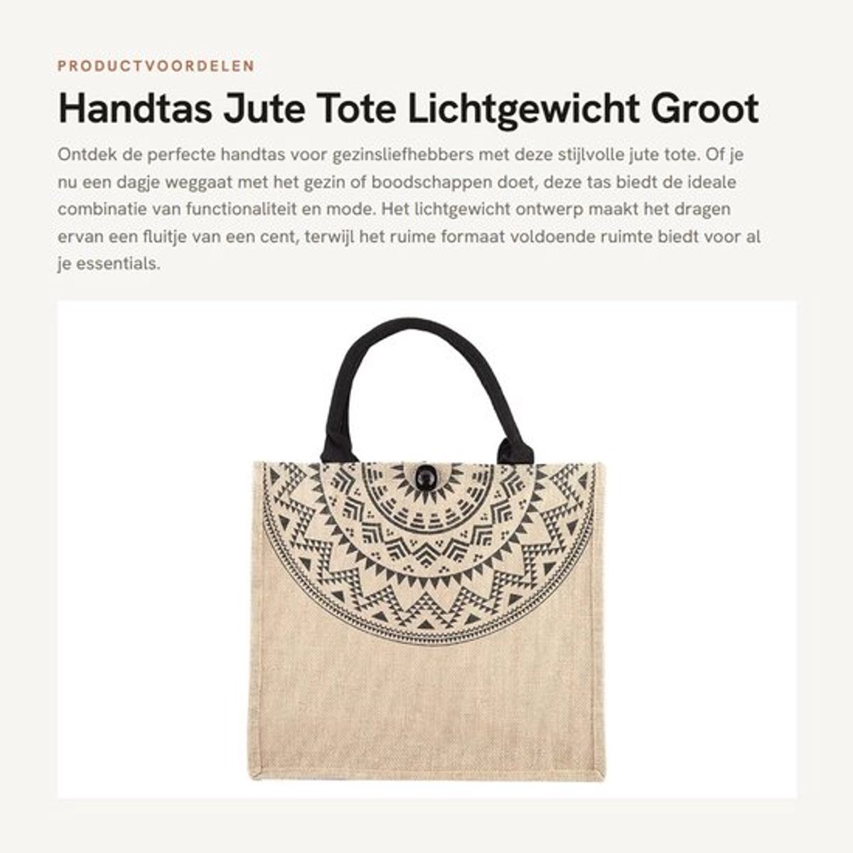 Jute Tas Lichtgewicht - Jute Boodschappentas - Jute Shopper - Jute Tas voor Gezinsliefhebbers - Handtas - Duurzaam Materiaal - Tote Bag