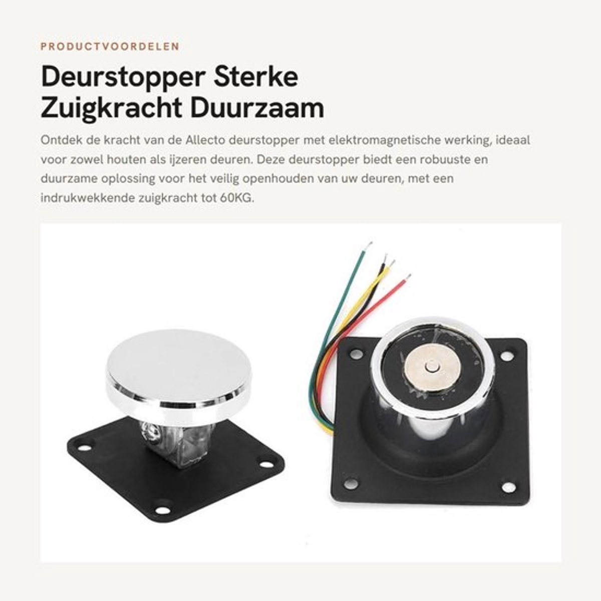 Deurstopper - Sterke Zuigkracht - Duurzaam Gegoten Staal - 12V-24V - Mute Muur - Geschikt voor Houten en IJzeren Deuren - 60KG