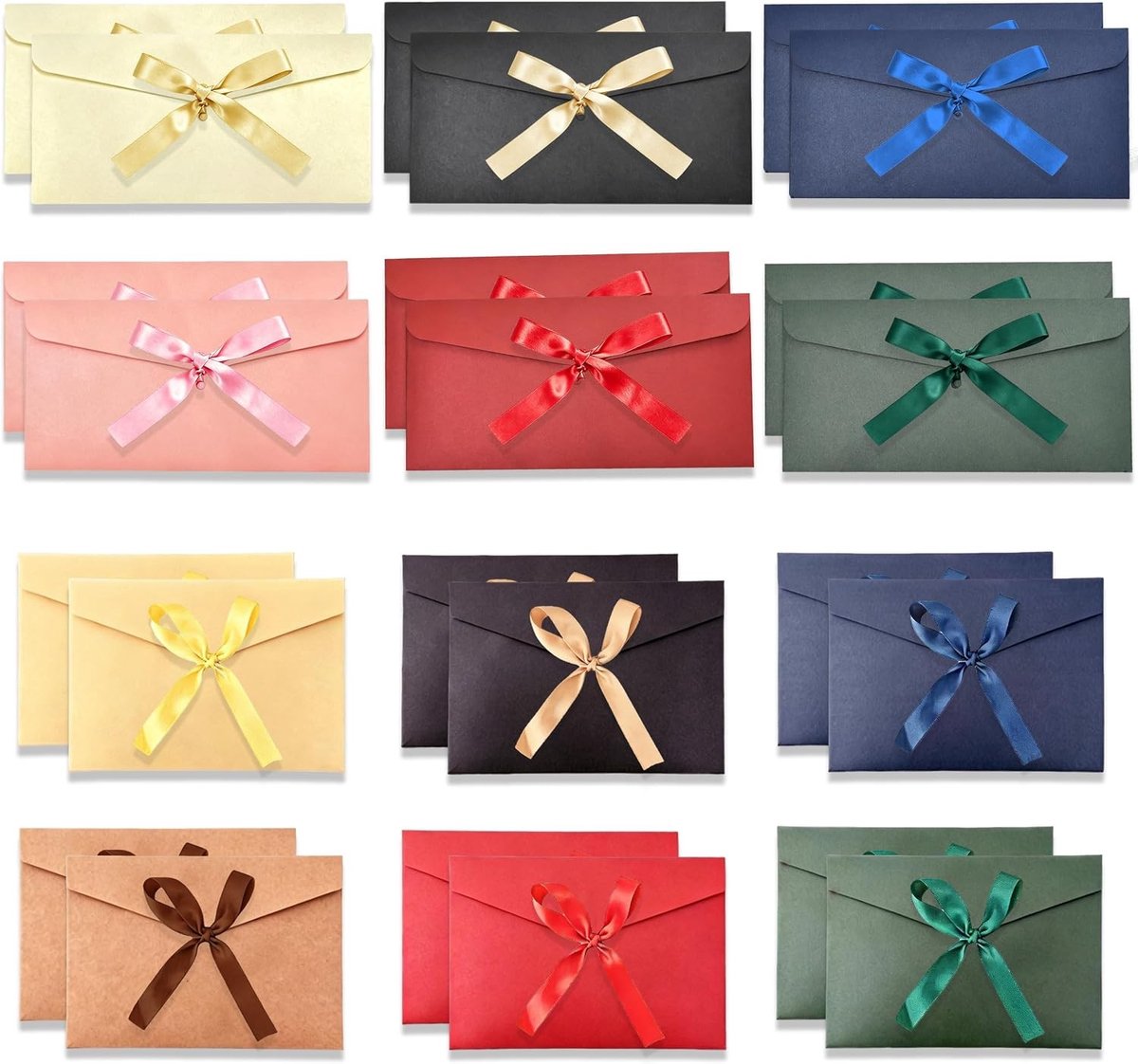 Gekleurde Enveloppen - Multikleur - 22 x 10 cm - Parelmoeren Papier met Strik - Voor Bruiloft en Feest
